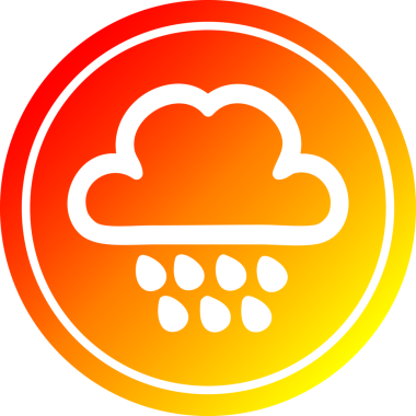 Bir insan tarafından çizilmiş sıcak eğimli yağmur bulutu dairesel simgesi