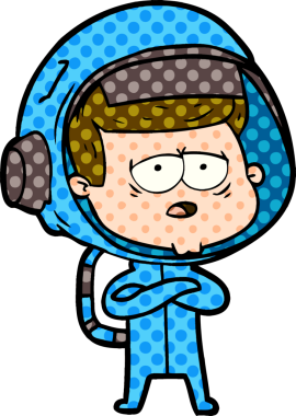 Bir insan tarafından çizilmiş yorgun astronot çizgi filmi.