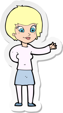 Bir insan tarafından çizilmiş bir karikatür hoş geldin kadını çıkartması.