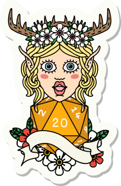 Bir insan tarafından çizilmiş 20 zarlı elf Druid çıkartması.