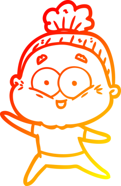 Bir insan tarafından çizilmiş mutlu, yaşlı bir kadının sıcak çizgi çizimi.