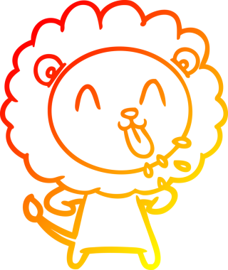 Bir insan tarafından çizilmiş mutlu çizgi film aslanının sıcak çizgi çizimi