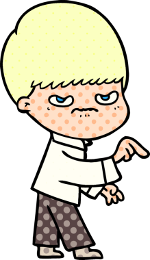 Bir insan tarafından çizilmiş sinirli çizgi film çocuğu.