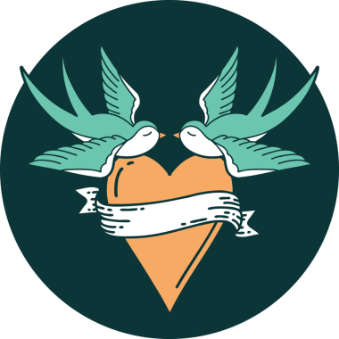 Kırlangıçların ikonik dövme şekli ve bir insan tarafından çizilmiş bir kalp.