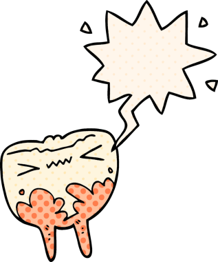 Çizgi roman tarzında konuşan kötü dişli bir insan tarafından çizilmiş.