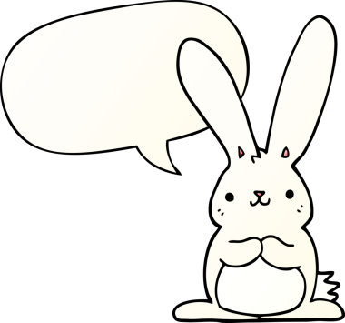 Bir insan tarafından çizilmiş, konuşma baloncuklu çizgi film tavşanı.