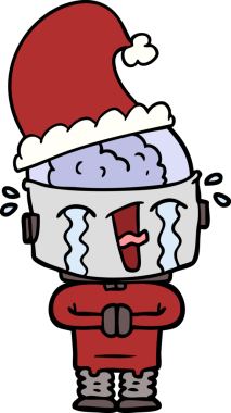 Bir insan tarafından çizilmiş ağlayan robot çizgi film.