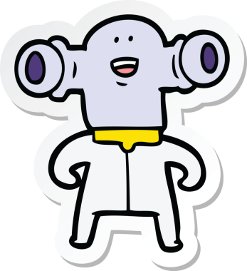 Bir insan tarafından çizilmiş dost canlısı bir uzaylı çizgi film çıkartması.