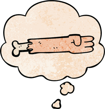 Bir insan tarafından çizilmiş grunge desenli düşünce baloncuğu olan çizgi film zombi kolu.