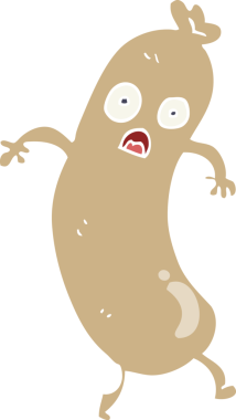 Bir insan tarafından çizilmiş düz renkli çizgi film sosisi