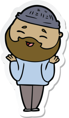 Bir insan tarafından çizilmiş mutlu sakallı bir adamın çıkartması.