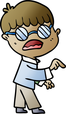 Bir insan tarafından çizilmiş gözlük takan çizgi film çocuğu.