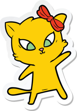 Bir insan tarafından çizilmiş çizgi film kedisinin çıkartması.