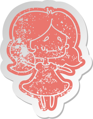 Bir insan tarafından çizilmiş sevimli bir kawai kızının sıkıntılı eski çizgi film çıkartması.