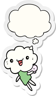 Düşünce baloncuğu insan tarafından çizilmiş bir çıkartma olan karikatür başlıklı yaratık.