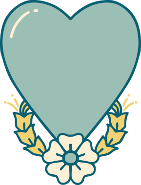 Bir insan tarafından çizilmiş kalp ve çiçeğin ikonik dövme şekli