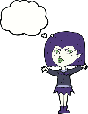 Bir insan tarafından çizilmiş düşünce balonlu vampir kız.