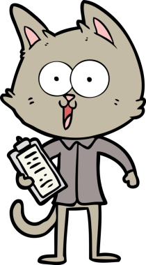 Bir insan tarafından çizilmiş gömlek ve kravat giyen komik çizgi film kedisi.