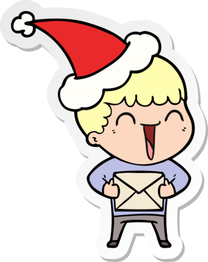 Bir insan tarafından çizilmiş Noel Baba şapkası giyen mutlu bir adamın el yazısı.