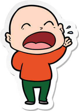 Bir insan tarafından çizilmiş kel adam diye bağıran bir çizgi film çıkartması.