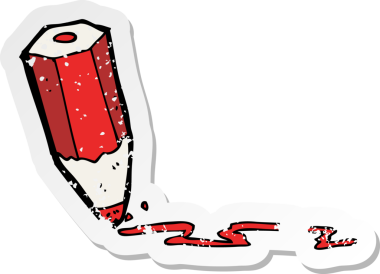 Bir insan tarafından çizilmiş renkli bir kalemin karikatür yapıştırması.