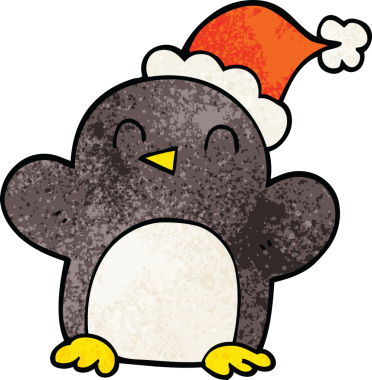 Bir insan tarafından çizilmiş noel şapkası takan karalama pengueni.
