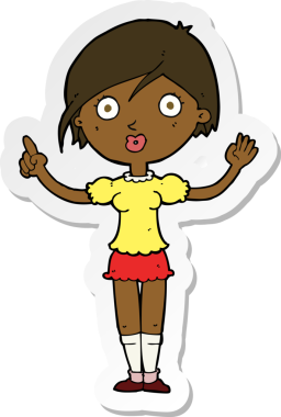 Bir insan tarafından çizilmiş soru soran bir karikatür kızının çıkartması.