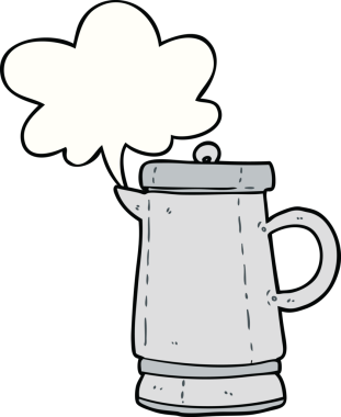 bir insan tarafından çizilmiş eski bir metal çaydanlık.