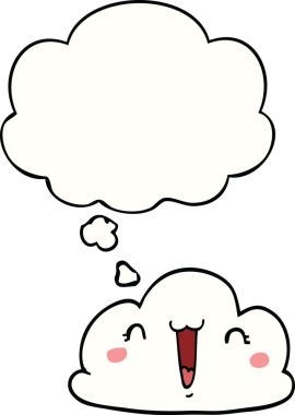 Bir insan tarafından çizilmiş düşünce baloncuklu şirin çizgi film bulutu.