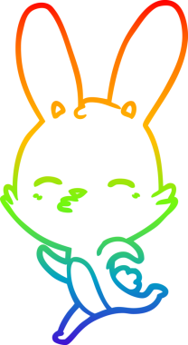 Gökkuşağı gradyan çizgi çizimi bir insan tarafından çizilmiş koşu tavşan çizgi filmi