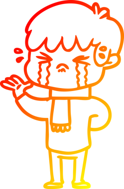 Bir insan tarafından çizilmiş, ağlayan bir çizgi film çocuğu çizimi.