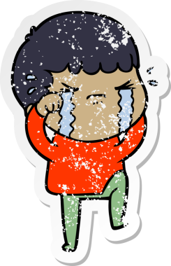 Bir insan tarafından çizilmiş ağlayan bir karikatürcünün sıkıntılı çıkartması.