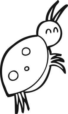 Bir insan tarafından çizilmiş siyah beyaz çizgi film uğur böceği.