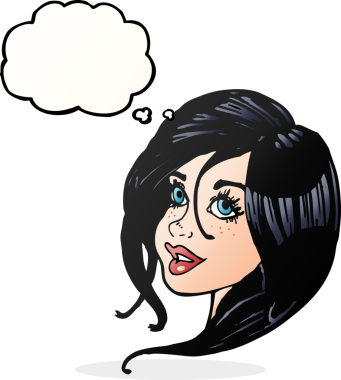 Bir insan tarafından çizilmiş düşünce kabarcığı olan güzel bir kadın yüzü.