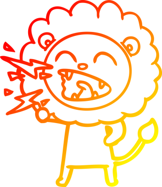 Bir insan tarafından çizilen kükreyen bir aslanın sıcak çizgi çizimi