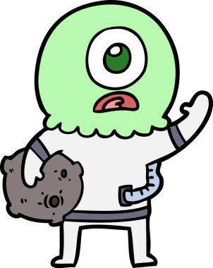 Çizgi film Tepegöz uzaylı uzay adamı bir insan tarafından çiziliyor.