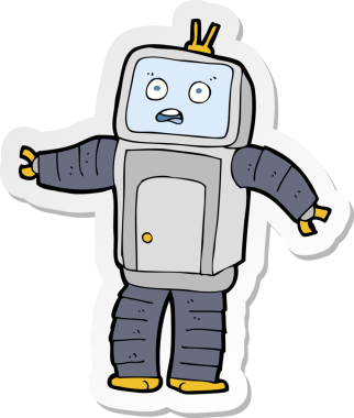 Bir insan tarafından çizilmiş komik robotun çıkartması.