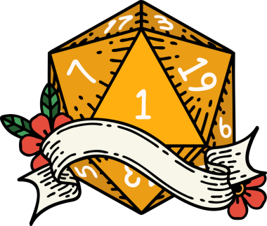 Retro Dövme Biçimi Doğal Bir d20 zar bir insan tarafından çizildi