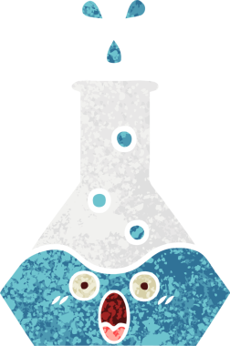 Bir insan tarafından çizilmiş bir deney şişesinin retro çizim tarzı karikatürü.