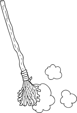 Bir insan tarafından çizilmiş siyah beyaz cadı süpürgesi.
