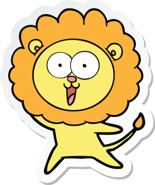 Bir insan tarafından çizilmiş mutlu bir aslanın çıkartması.