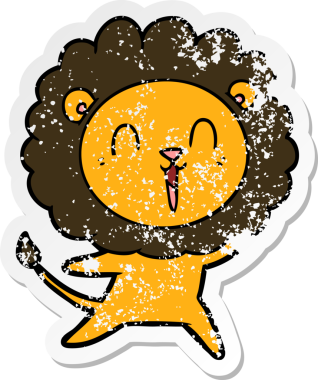 Bir insan tarafından çizilmiş gülen aslan çıkartması.