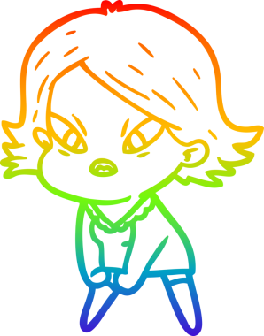 Çizgi film çizen gökkuşağı gradyanı bir insan tarafından çizilmiş stresli kadın.