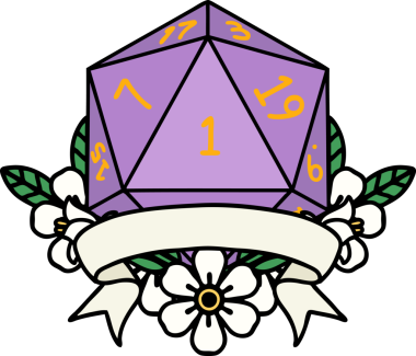 Retro Dövme Biçimi Doğal Bir d20 zar bir insan tarafından çizildi