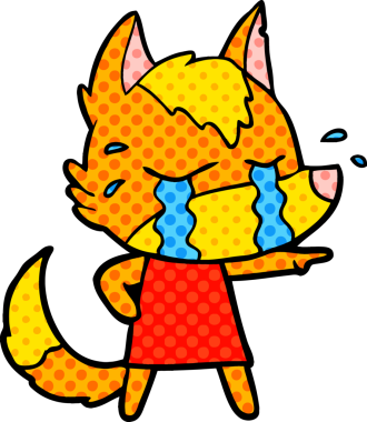 Bir insan tarafından çizilmiş üzgün küçük tilki çizgi film karakteri.