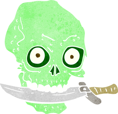 Bir insan tarafından çizilmiş bıçaklı korsan kafatası.