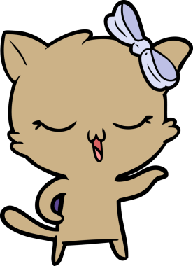 Bir insan tarafından çizilmiş kafasında yay olan çizgi film kedisi.