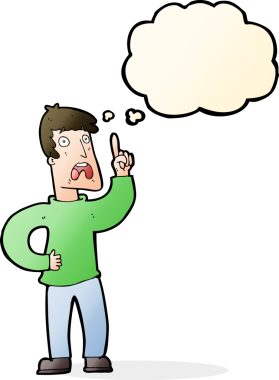 Bir insan tarafından çizilmiş düşünce baloncuğuyla ilgili şikayeti olan çizgi film adamı.