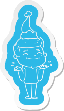 Bir insan tarafından çizilmiş Noel Baba şapkası takan bir adamın komik çizgi film çıkartması.