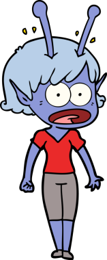 Karikatür, bir insan tarafından çizilen uzaylı kızı şok etti.